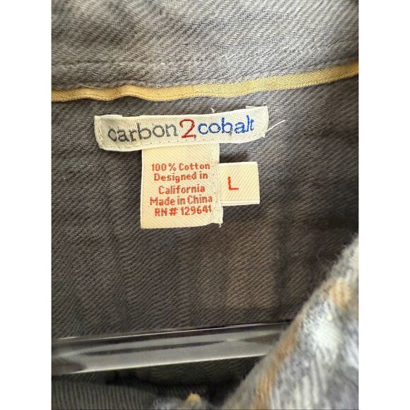 Carbon 2 Cobalt Mens Button Down Check Plaid Flannel Large Brown Grey 100% Cotto - Picture 2 of 4